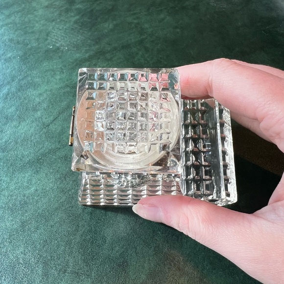 Antique Vintage Cut Glass Inkwell with Brass Hardware - Picture 8 of 9